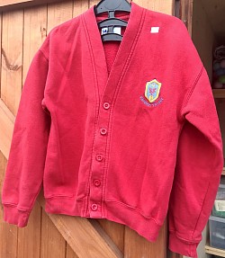 SOLD CV - Item Name: G9-10 011 Description: Red School Cardigan Condition: Fair Size: Aged 30” Price: £1.50