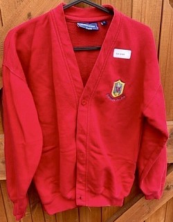 Item Name: G11-12 002 Description: Red School Logo Cardigan Condition: Good Size: Aged 32” Price: £2.50