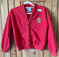 Item Name: Girls 10+ M1 Description: Red School Logo cardigan Condition: Good Size: Aged 30” Price: 50p